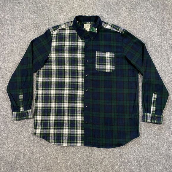 L.L. Bean Scotch Plaid Colorblock Flannel Shirt Adult XL Blue Green Blackwatch - Picture 2 of 16